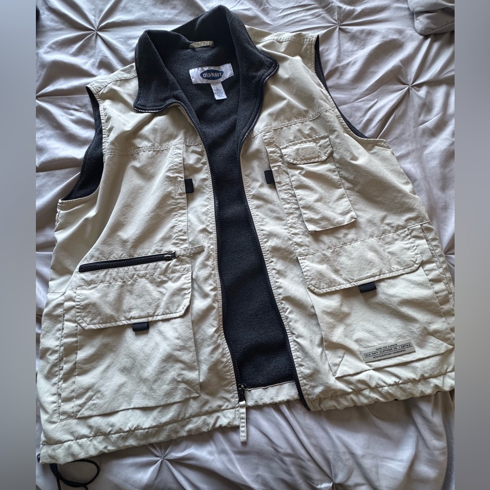 Old Navy Beige Utility Vest with Black Accents